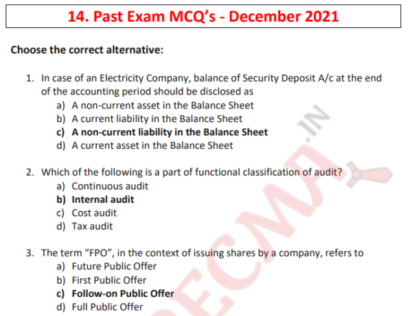 CMA Inter Company Accounts and Audit MCQ